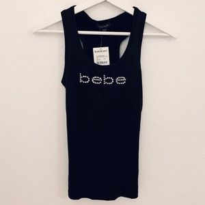 bebe Tops - NEW Bebe Shiny Shirred Racerback Tank bebe Tops - NEW Bebe Shiny Shirred Racerback Tank
